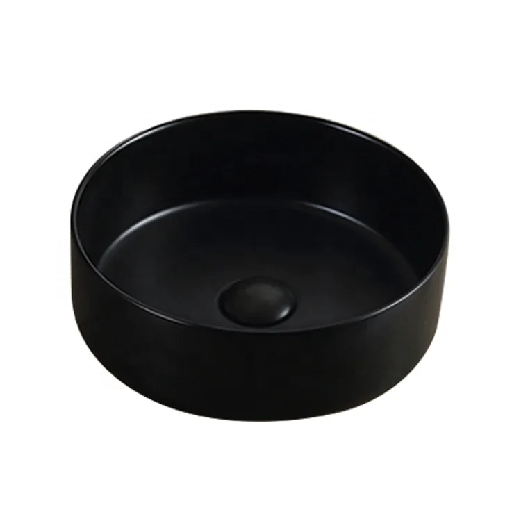 High end matte black counter top wash basin round ceramic art basin for hotel