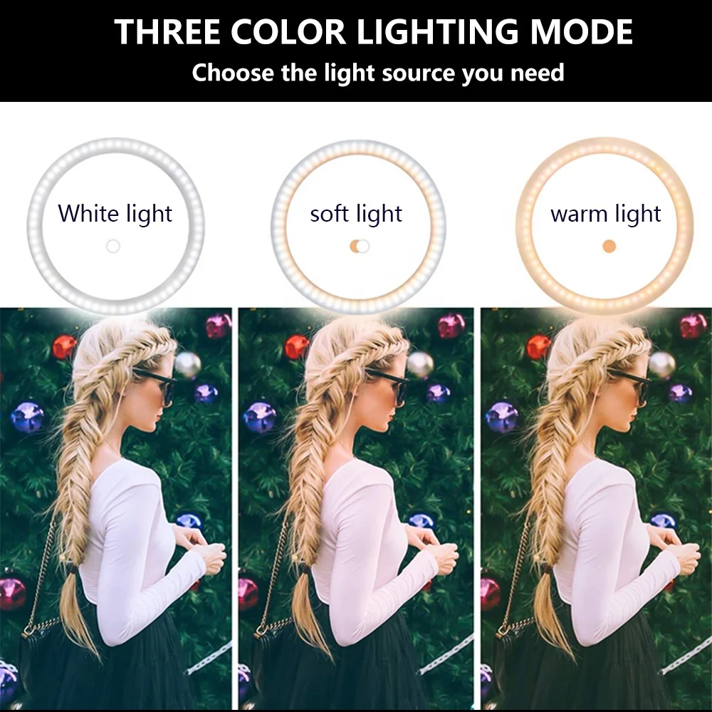Kaliou 34 colors portable dimmable 30cm RGB ring light  makeup selfie photo LED rainbow ring light for live camera fill light