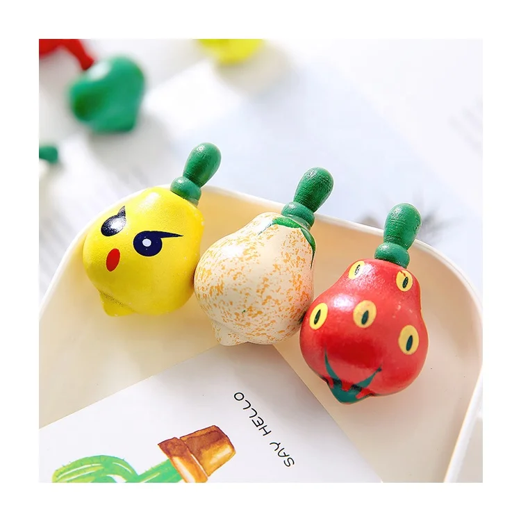 Kids Wooden Toy Colorful Fruit Gyro Small Hand Rotating Spinning Top Classic Toys for Children Desktop Game