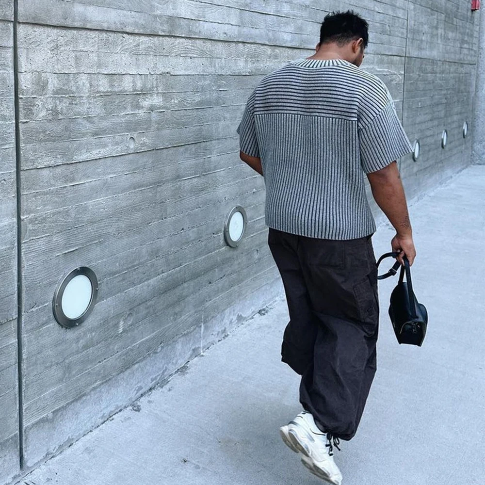 Custom LOGO OEM & ODM men Short Sleeve sweater pullover print Streetwear Knitted Jersey knitwear Pattern Knitted sweater men