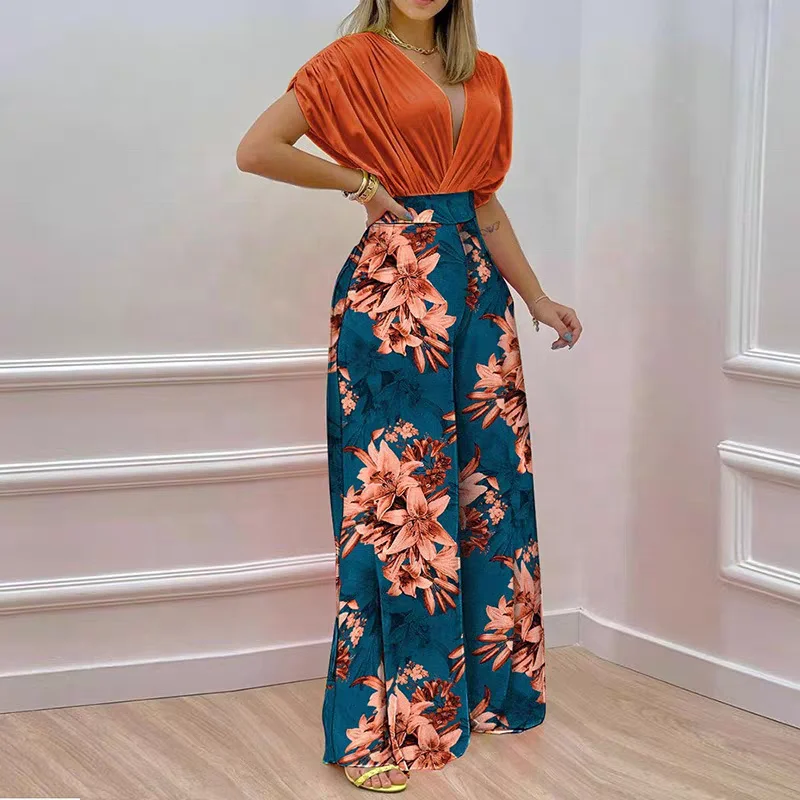 Fashionable Solid Color Sleeveless Obese Two 2Piece Set Jumpsuit For Wome Newest Design Summer Casual Printing Plus Size Ladies