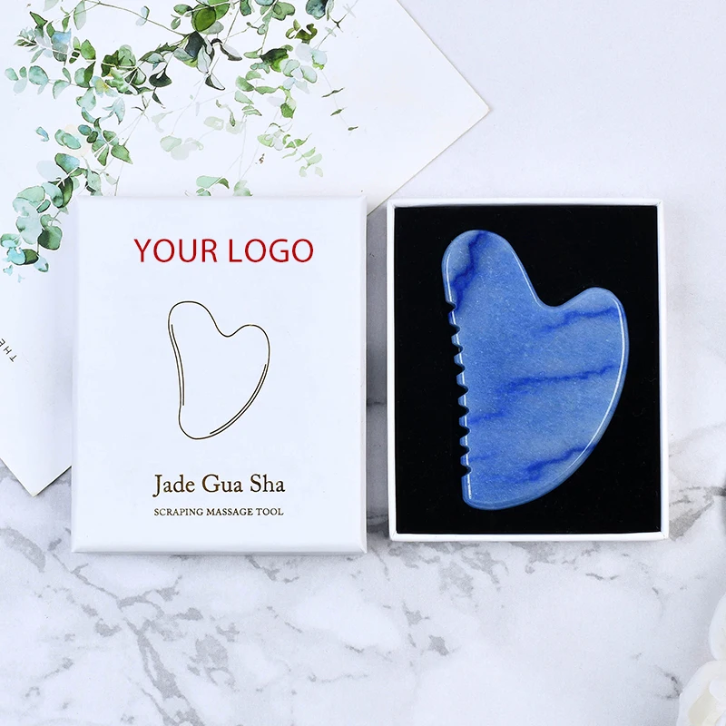 Jade Gus Sha Facial Massager Real Natural Blue Aventurine Anti-aging Guasha Tool Private Label Face Gua Sha Stone With Teeth
