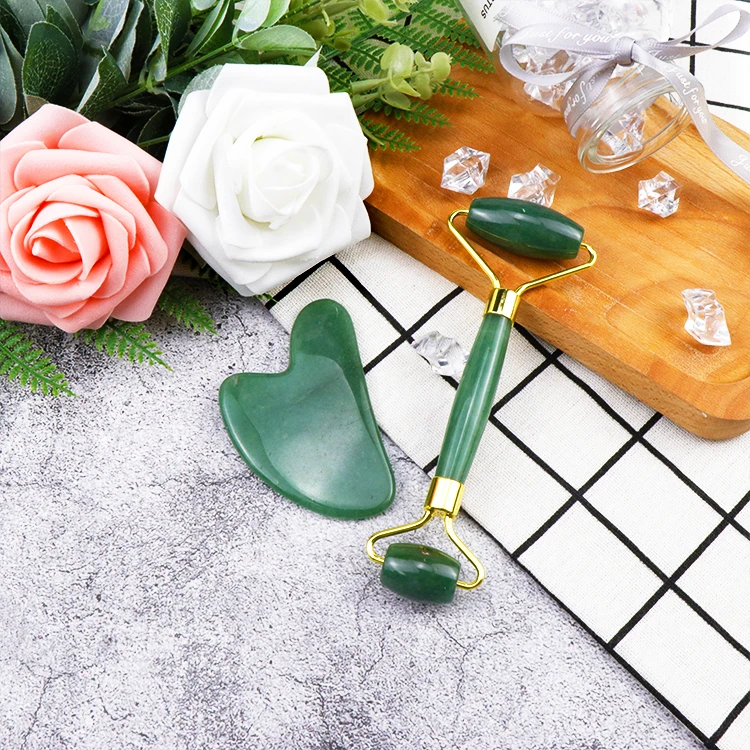 GreenEarth 100% Real Jade Facial Guasha Board Rose Quartz Jade Stone Roller for Face & Body Massage Portable Tool for Neck Head