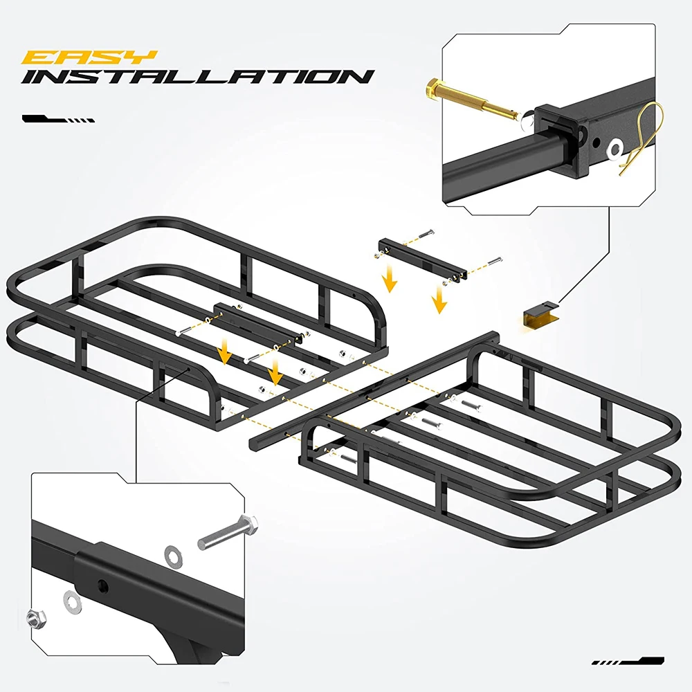 High quality commercial steel towbar car rear luggage buy cargo rack basket on trailer hitch