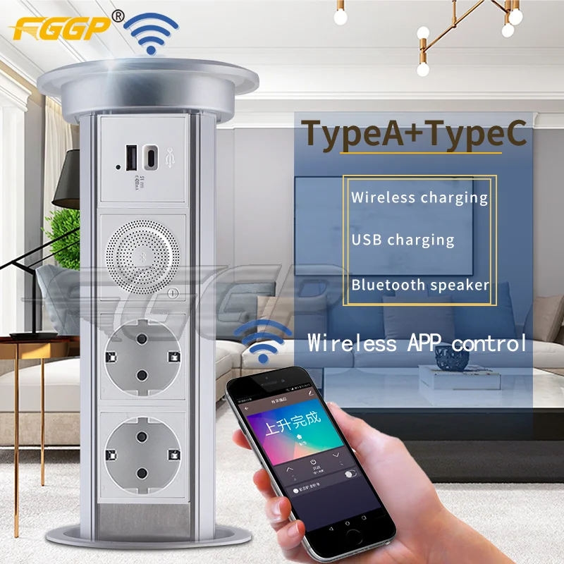 rts EU Electrical Power Outlet With Audio for Home Kitchen motorized pop up sockets with usb  type c