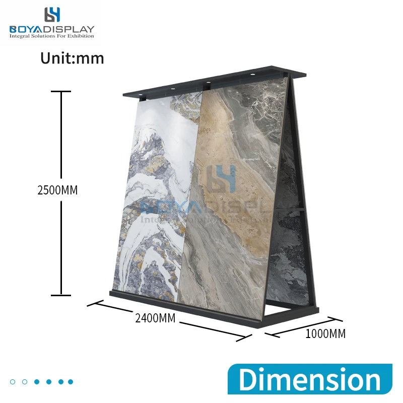Customize High Quality Double Side Metal Stone Granite Marble Stone Big Slab Display Stand Rack With Light