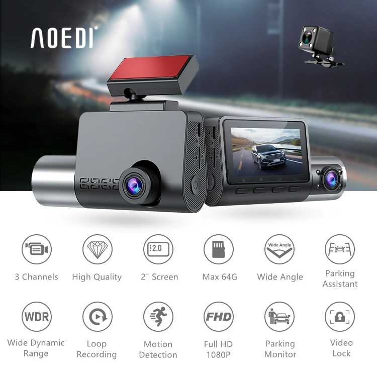 3 Channel 1080P Full HD IR Night Vision Dash Cam Car Camera DVR Recorder Black Box DashCam AD-516
