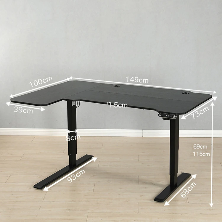 L Shape Triple Motorized Adjustable Standing Desk Black Electric Sit To Stand Desk Large Desktop Ergonomic Stand Up Desk