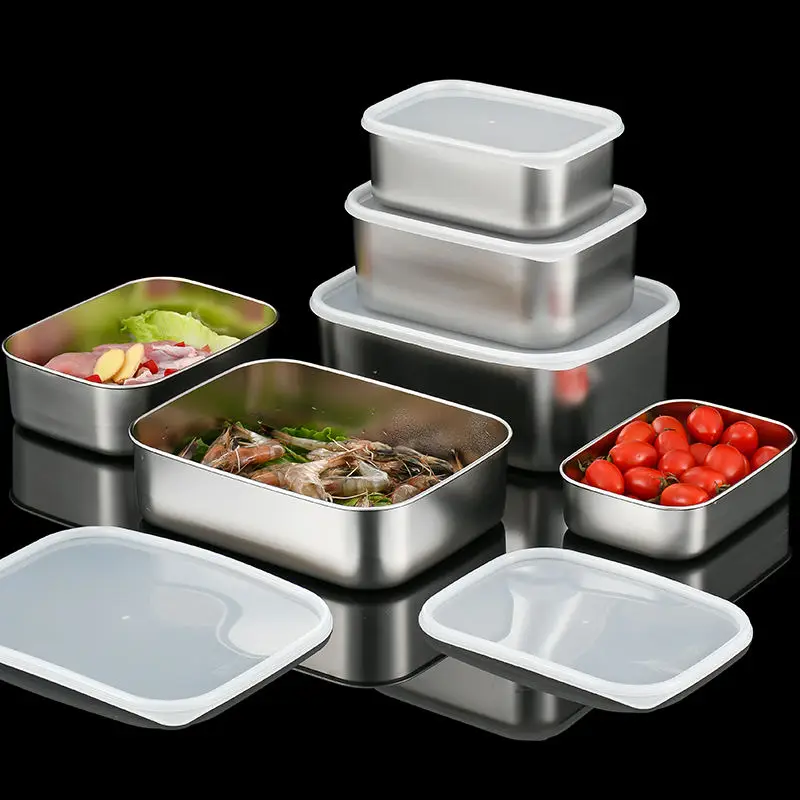 3 in 1 food storage container stainless steel bento lunch box with plastic lid for refrigerator microwave