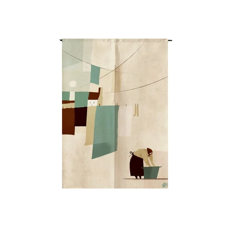 Abstract Design Linen Door Curtains Kitchen Entrance Curtain Customized Decoration Blackout Valance