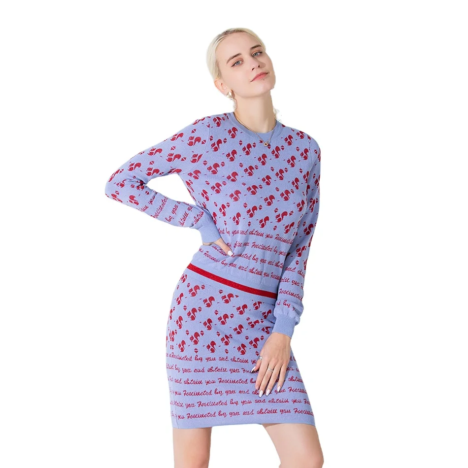 
Winter Sexy Outfits pullover tops heated sweater set ladies Two Piece knit sets for women mini skirt and crop sweater suit 