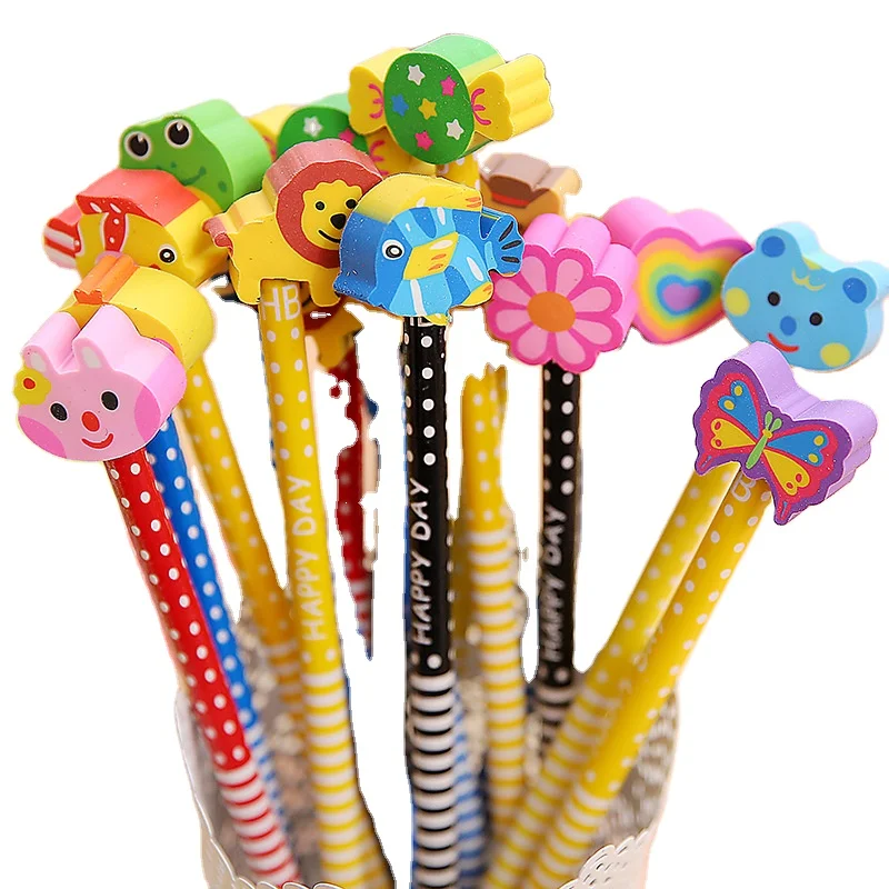 
 Школьные карандаши HB для детей, деревянный карандаш с ластиком, по низкой цене, с рисунком из мультфильма  