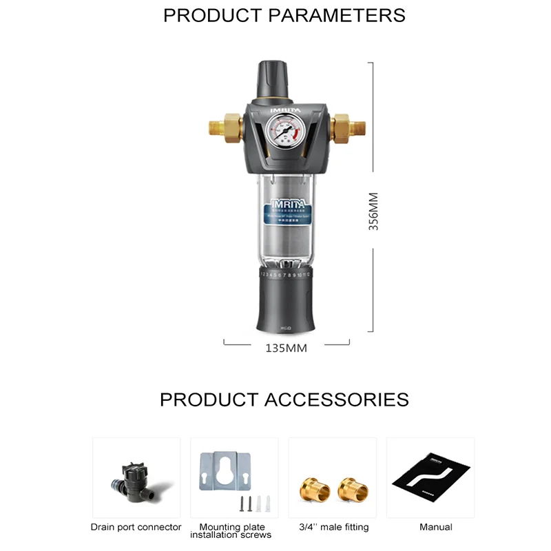Pre Filter Imrita Manufacturer Stainless Steel Mesh Pre Filter Water 6T Large Flow Tap Sediment Water Filter Purifier
