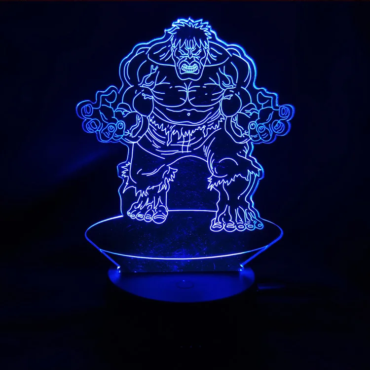 Wholesale Superhero Captain America Hulk Black Panther Ironman 3D LED Illusion Lamp Night Lights for Kids Room