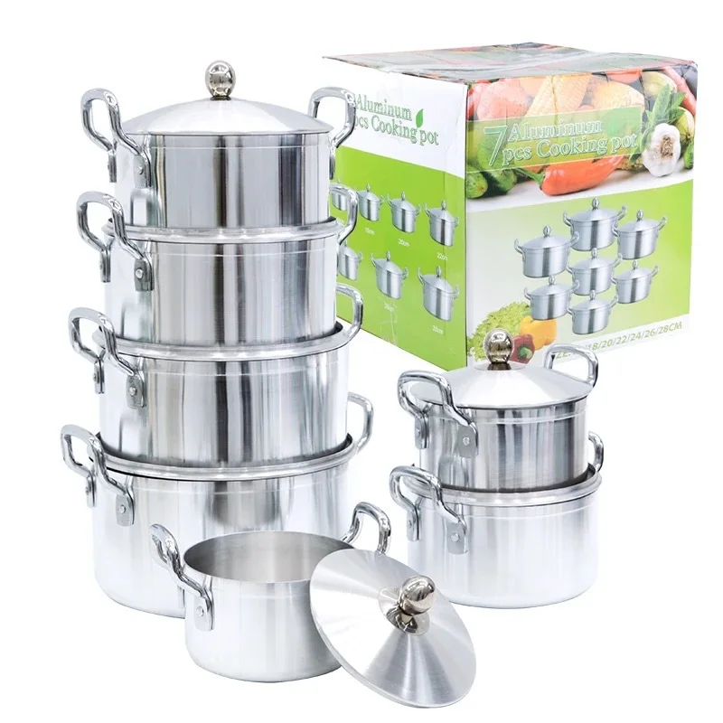 Hot Selling 16-28 CM Seven piece Sanding Aluminum Pot Set Africa Indonesia and the Philippines Kitchen Cooking pot