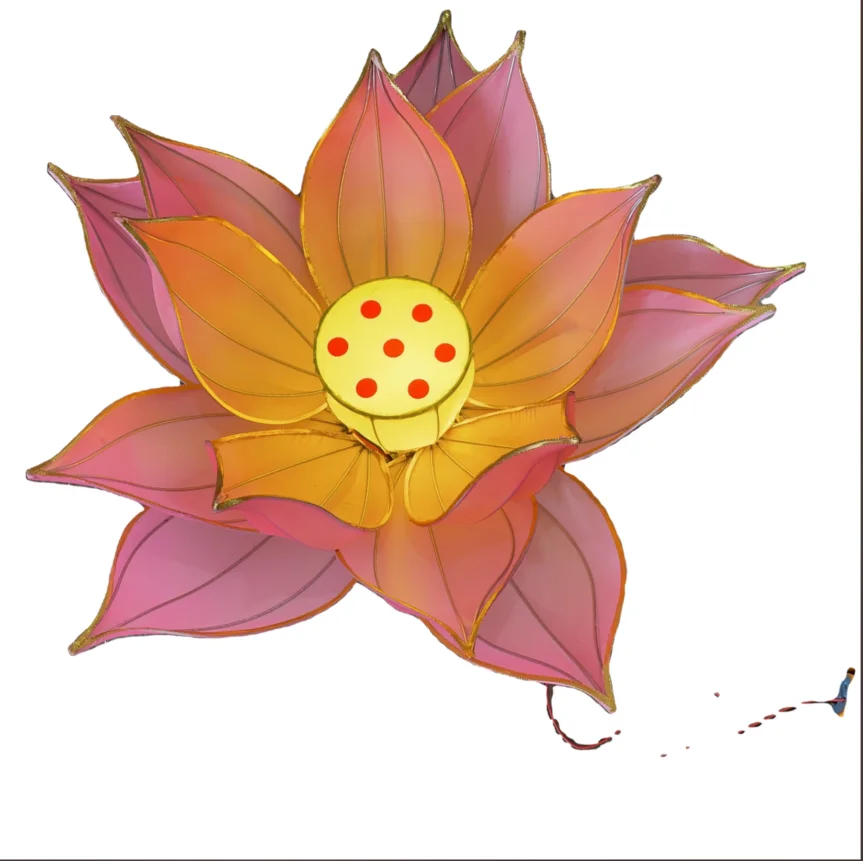 Dining decoration Large Antique outdoor hanging cloth customized silk flower lotus chinese lanterns decorative