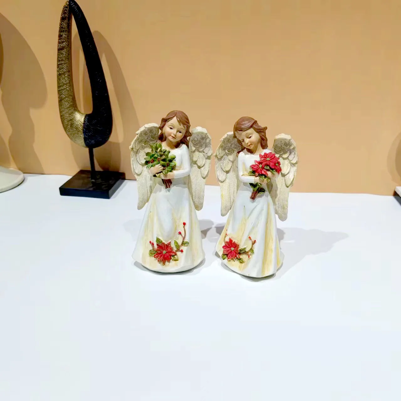 Angel Garden Statue Outdoor Decor, Resin Angel Garden Figurine Hold flower