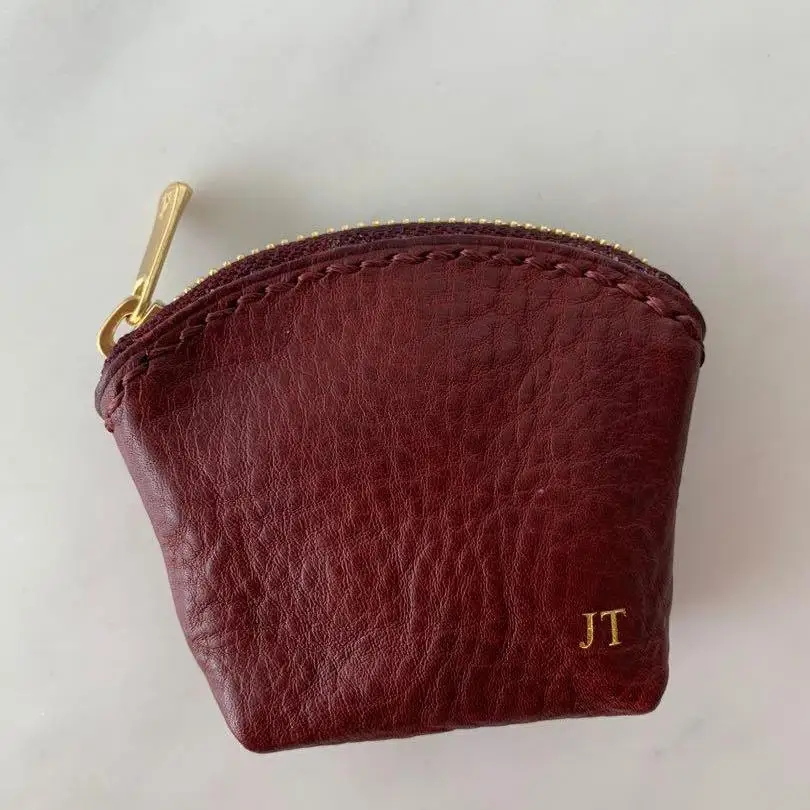 Stylish Custom Leather Coin Zipper Pouch Case Baffalo Small Mini Triangle Pyramid Square Trapezoid Fashion Tied Purse with Logo