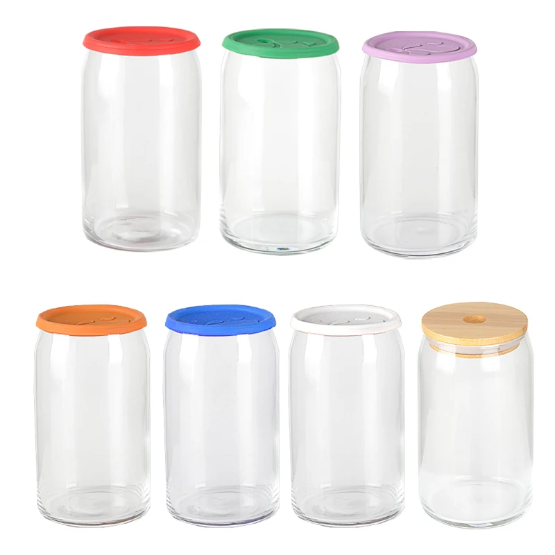 custom logo beer glassware set of 6pcs beer glasses soda cup can shape glass 16oz glass beer can with lid and straw