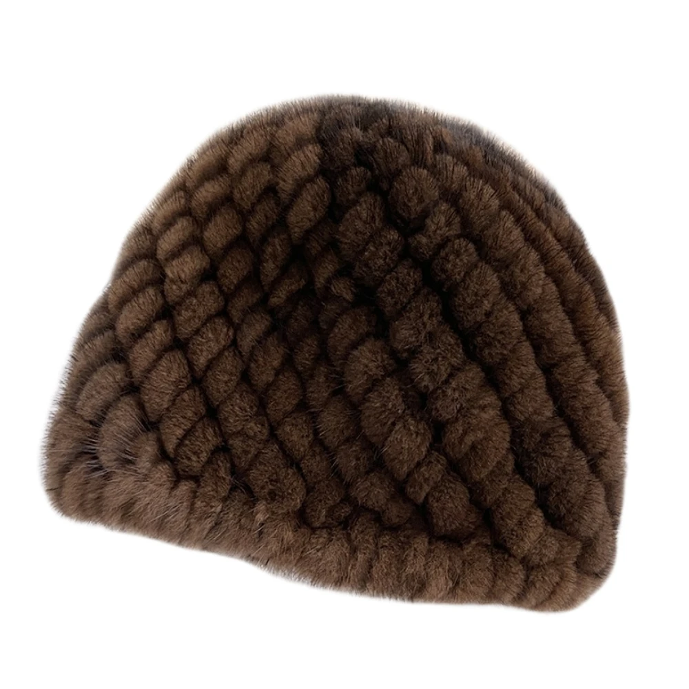 ZDFURS*Mink Fur Hat for Middle-Aged and Elderly Women and Winter Warm Thickened Mother Mink Woven Old Lady Hat