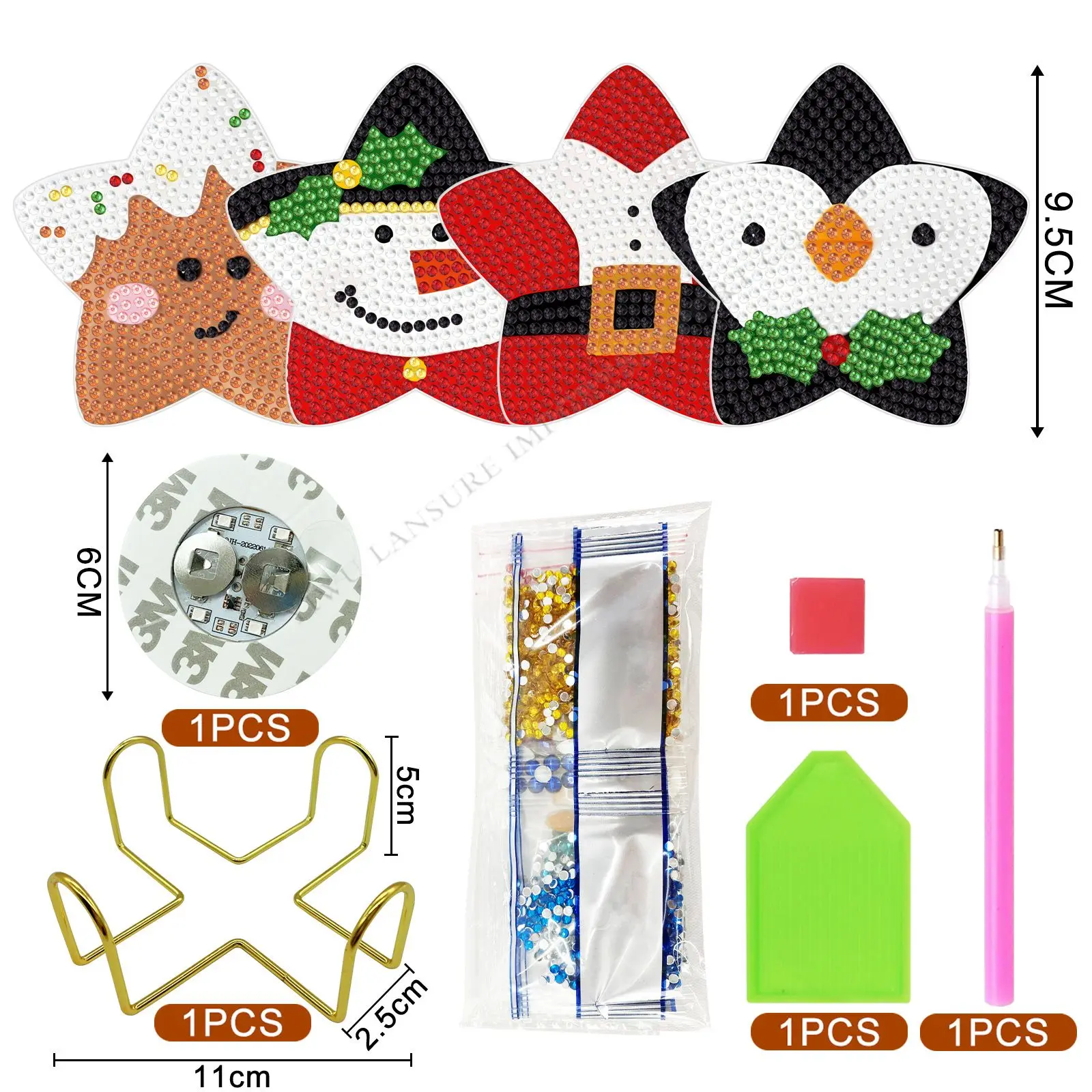 LS Diamond painting coaster Christmas cartoon round acrylic heat insulation coaster luminous diamond painting diy