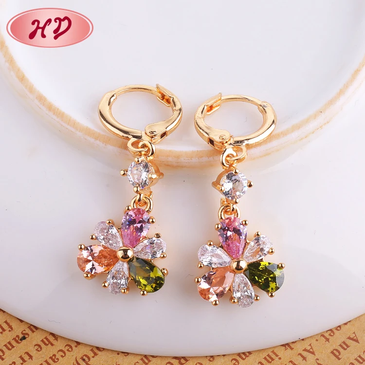 Fashion crystal 18k gold plated zircon womens earring Long Hanging drop Earrings jewelry for women Girls