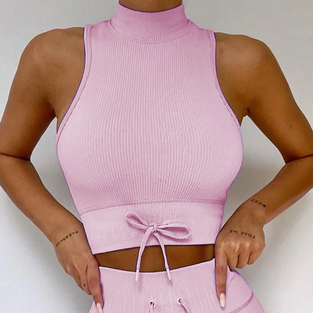 Sell Like Hot Cakes High Neck Female Cropped Tank Top Gym Custom For Women Seamless Nylon Tank Tops