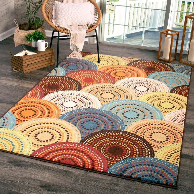 Modern Printed Polyester Surface HD printing Bright Dotted Circles Area Rug