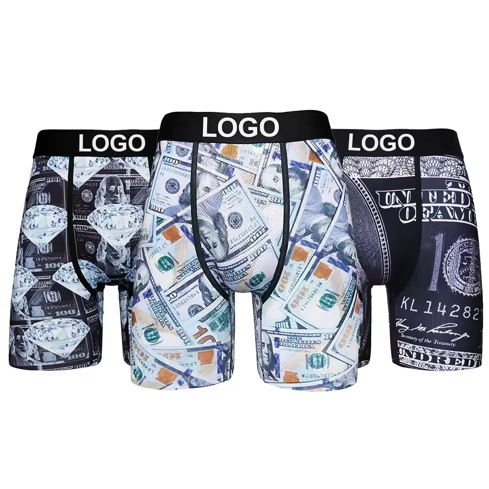 Plus Size Designer Breathable Boxer 7 Inches Inseam Graphic Underpants Briefs Underwear Men Mesh Shorts