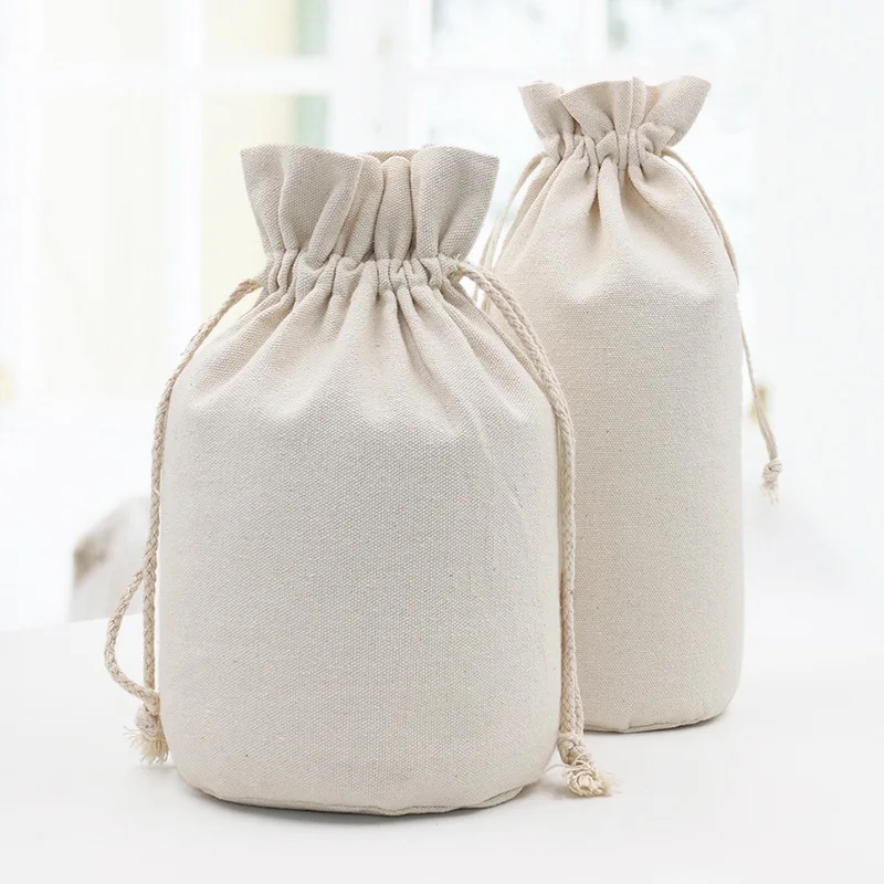 Custom logo cotton round bottom drawstring bag creative gift storage bag canvas burlap bag factory wholesale