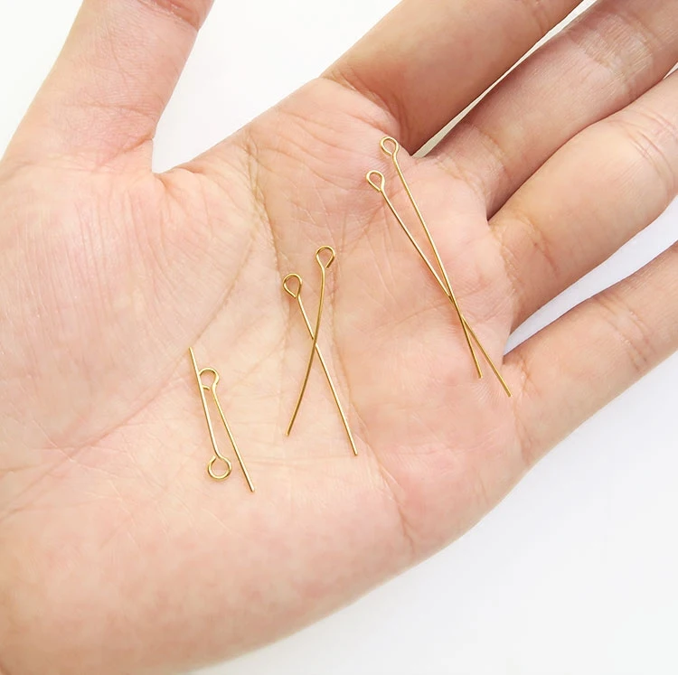 Stainless Steel Real Gold PVD Plated Flat Head Ball Head Open Eye Pins Non Tarnish for DIY Jewelry Making