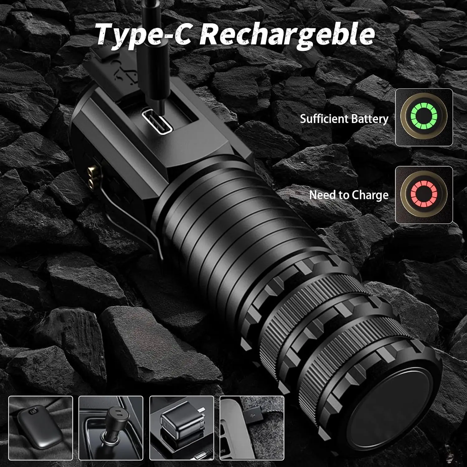 Super Bright 5000 Lumen 3 LED Tactical Flashlight Small Powerful P35 Torch With Side Metal Clip and Strong Magnetic Tail