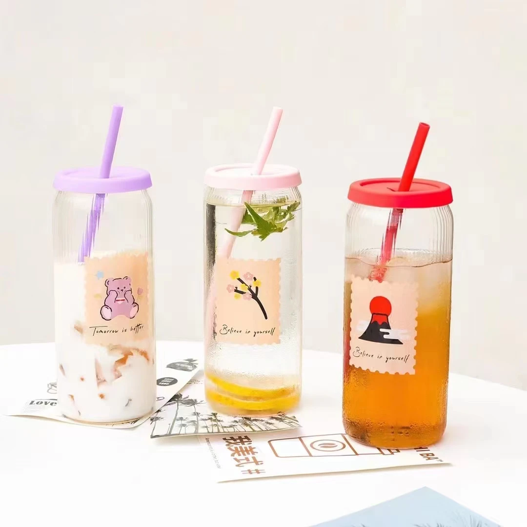 Factory wholesale red pink simple cute with straws lead-free glass beer mugs party wedding