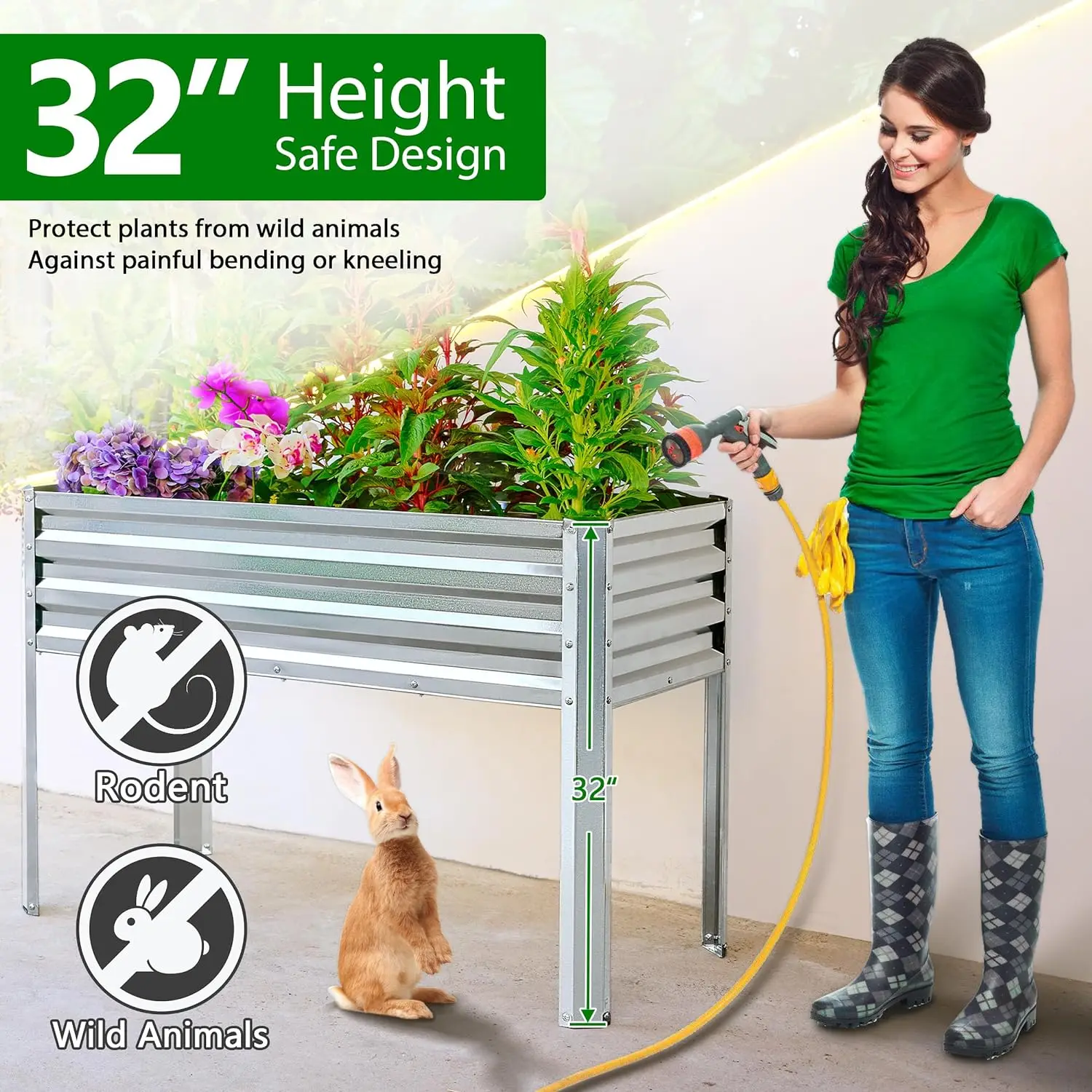 Metal Elevated Raised Planter Box for Vegetables Flowers Herbs, Garden Boxes Outdoor for Backyard