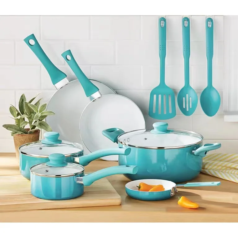 12 Piece Large Capacity Aluminum Non Stick Green Life Hexclad Cookware Set