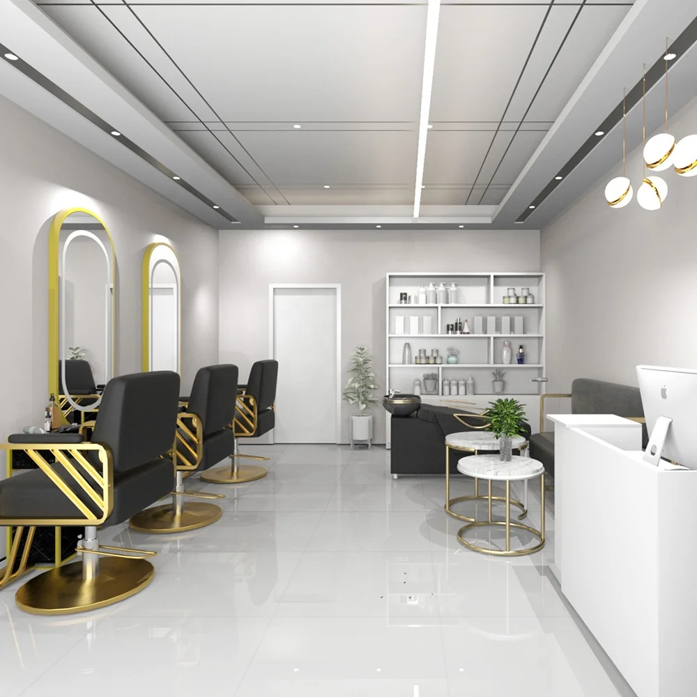 BLack And Gold Salon Furniture Modern Design Barber Shop Equipment Salon Furniture Set