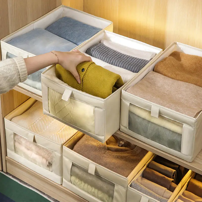 Foldable Effective Space Saving Drawer With Window Portable Wardrobe Clothes Organizer Clothing Fabric Storage Box Bins