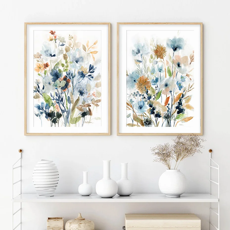 Watercolor Mix Flowers Leaves Botanical Posters Canvas Prints Painting Wall Art Picture for Living Room Interior Home Decoration