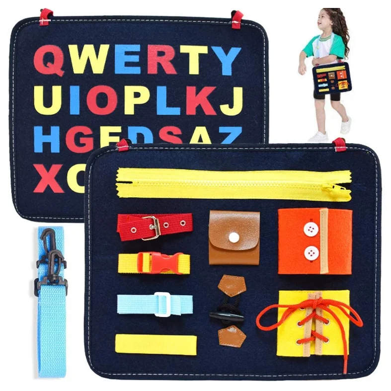 
Best selling montessori toys bag design felt toddler busy board learn to dress board 