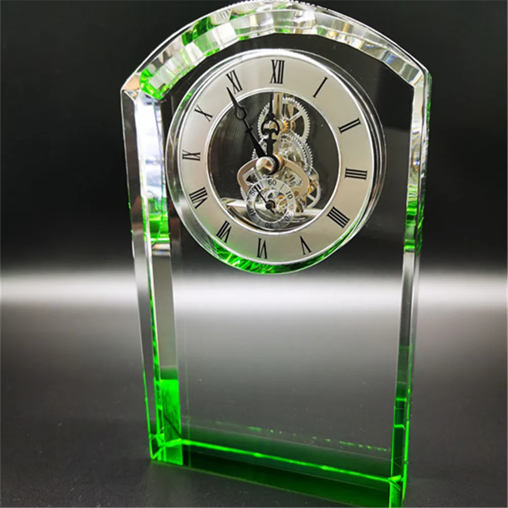 Hot Sale Engraved Crystal Desk Clock Accented Template Trophy Award