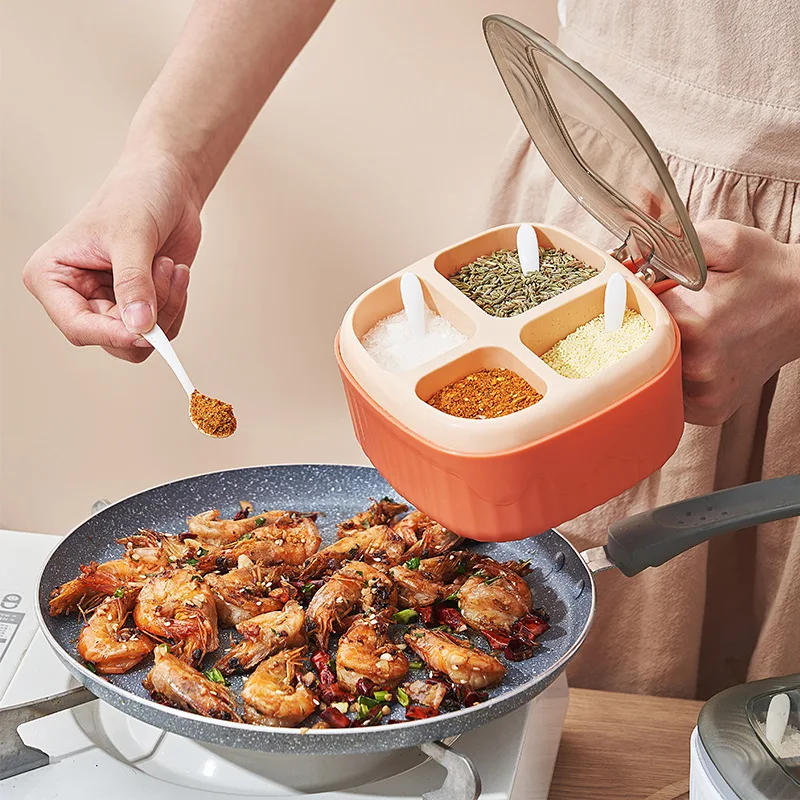 Seasoning Storage Boxes Grid division household monosodium glutamate Seasoning salt container With cover storage tank