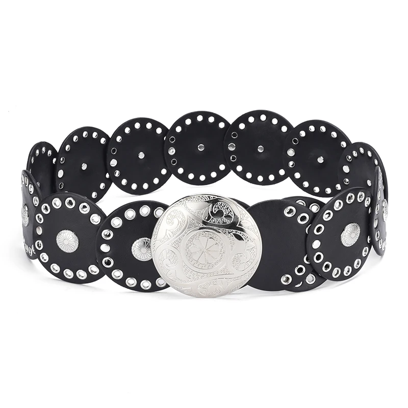 Boho Disc Concho Leather Link Belt Versatile Wide Ladies Belt