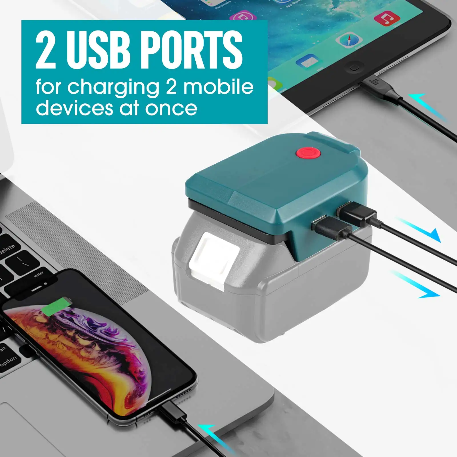 Urun Battery Adapter LED Light with 2 USB Port suit for Makita 14.4-18V Lithium Battery Power Source charger adapter