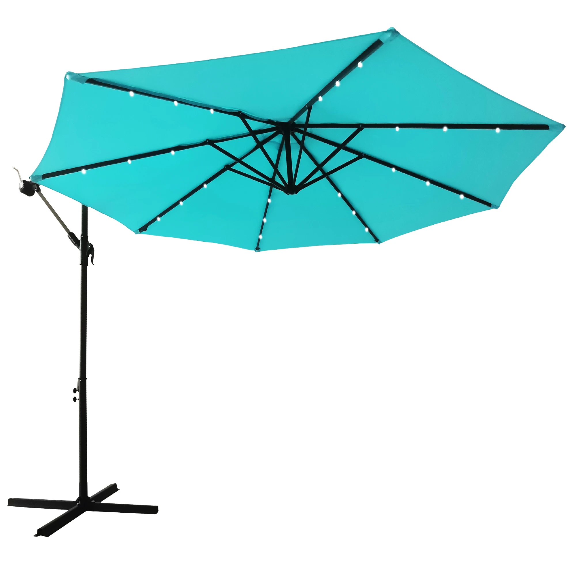 
TOPMAX 10FT Patio Offset Lighted Hanging Cantilever Umbrella for Backyard,Poolside, Garden and Lawn, Blue 