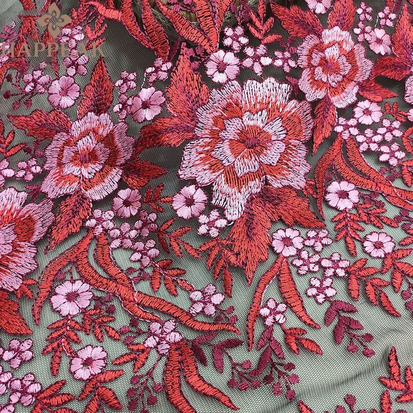 HAPPEAK High Grade Soft Embroidery Flower Lace Fabric Breathable Tulle Embroidered Fabric for Dress
