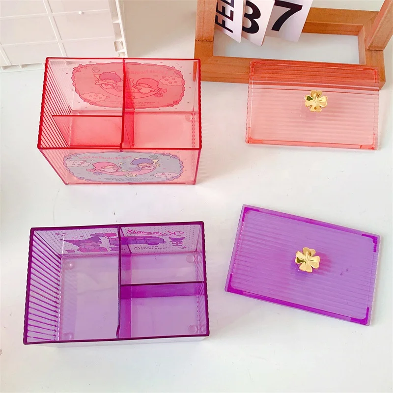 Wholesale lovely Kuromi makeup grid storage box acrylic cotton swab tube sundry finishing box stationery