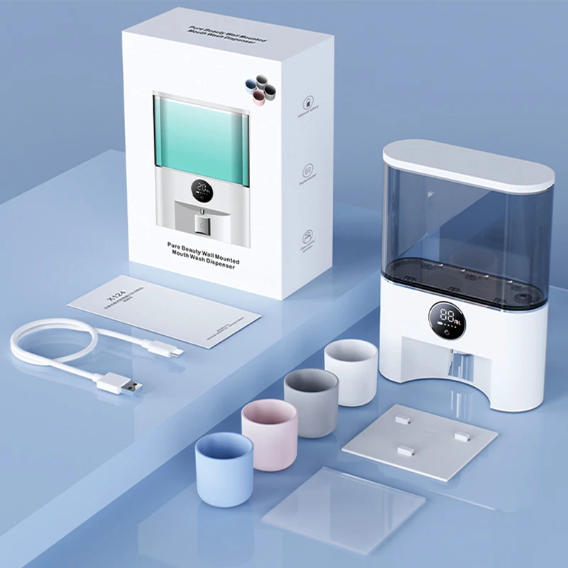 Wall-Mounted Mouthwash Dispenser Bottle 500ml No Hole Water Dispenser Electric Mouthwash Dispenser With Cups For Bathroom