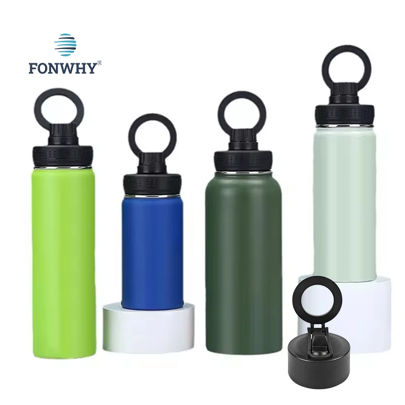 Fonwhy Dropshipping Insulated 32oz Flip Straw Magsafe Magnet Sport Water Bottle Tumbler Cups Mug With Magnetic Cell Phone Holder