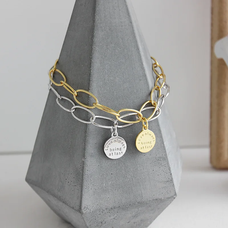 Korea S925 Sterling Silver Jewelry Bracelet geometric round brand chain bracelet