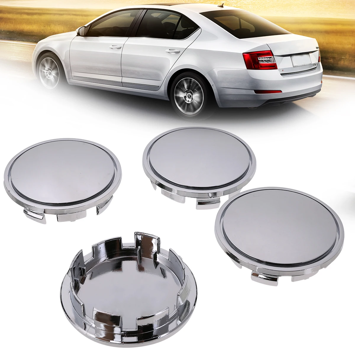 4pcs 65mm Universal Plastic Car Wheel Center Hub for Cap Cover Silver No Logo